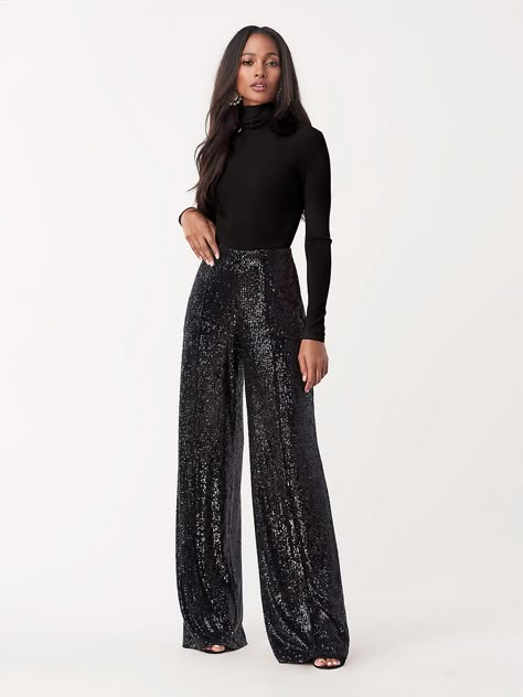 Black Sequin Pants Outfit, Best Jeans For Short Women, Sequins Pants Outfit, Sequins Pants, Evening Pants, Black Sequin Pants, Sequin Pant, Celana Fashion, Wide Leg Pants Outfit