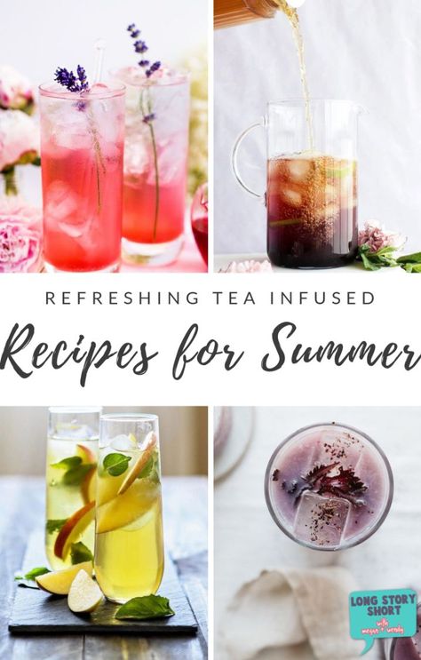 Shake things up during summer with this list of yummy tea infused recipes perfect for a party, shower or sitting on the back porch. | #icedtearecipes Tea Infused Recipes, Summer Tea Recipes, Iced Herbal Tea, Ginger Iced Tea, Tea Infusion Recipes, Summer Iced Tea, Infused Recipes, Green Tea Lemonade, Tea Drink Recipes