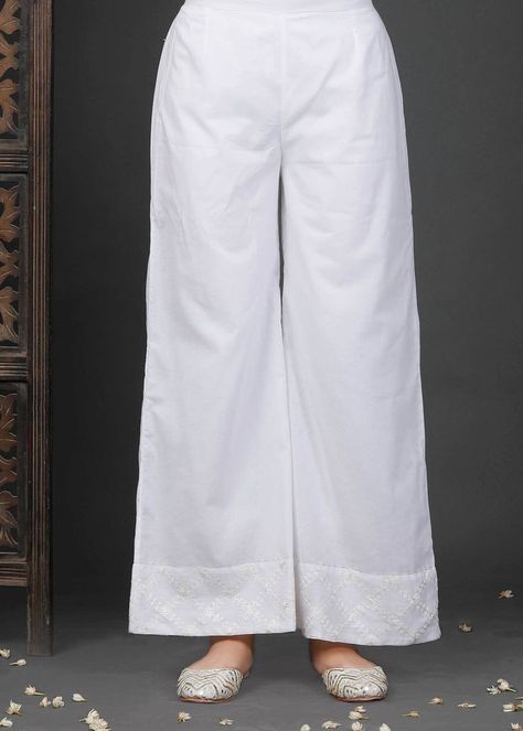 Loose Plazo Designs, Pant Plazo Design, White Plazo, Plazo Designs, Bohemian Jeans, Red Carpet Glam, Palazzo Design, Chikan Kurti, Women Trousers Design