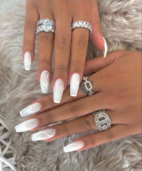 Cute Nails Design, Girls Nail Designs, Nails For Bride, White Acrylic Nails, Girly Acrylic Nails, French Tip Acrylic Nails, Wedding Nails For Bride, Acrylic Nails Coffin Pink, Nails Wedding