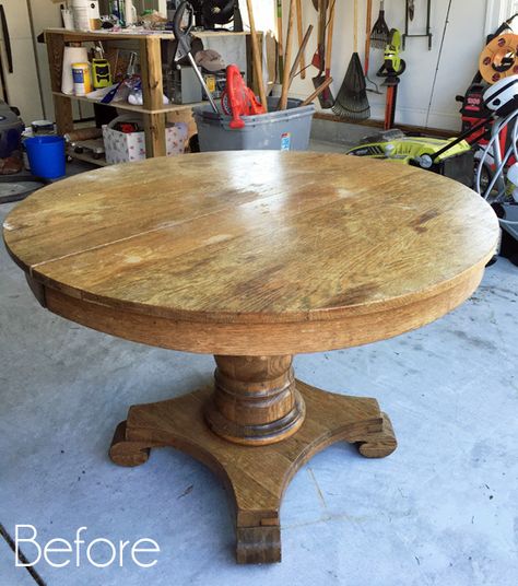 Pedestal Table Makeover, Pedestal Kitchen Table, Diy Esstisch, Organized Garage, Painted Kitchen Tables, Dining Table Makeover, Kitchen Table Makeover, Round Kitchen Table, Diy Dining Table