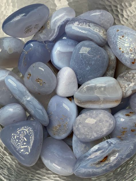 one (1) small blue lace agate tumbles. intuitively selected. many stones available, and each one is completely unique in color and size. item may vary slightly from photo. Bubblegum Witch, Blue Pebbles, Blue Rocks, Handmade Crystal Necklace, Amethyst Tumbled, Pretty Rocks, Hippie Vibes, Crystal Beads Bracelet, Pink Amethyst