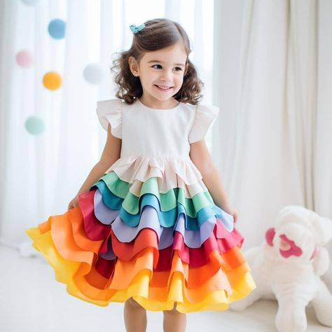 Beautiful rainbow skirt dress with layers Rainbow Princess Dress, Rainbow Dress Kids, Cute Rainbow Birthday Dress, Rainbow Birthday Dress, Whimsical Rainbow Princess Dress For Birthday, Whimsical Rainbow Dress For Dress-up, Rainbow Bebe Dress, Rainbow Dress Girl, Dress With Layers