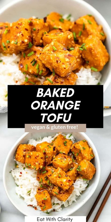 Orange Tofu High Protein Tofu Recipes, Baked Tofu Crispy, Quick Vegan Dinner, Orange Tofu Recipe, Orange Tofu, Resep Vegan, Tofu Recipes Healthy, Dried Tofu, Tofu Recipes Vegan