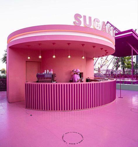 Products Display, Food Kiosk, Pink Bar, Display Showcase, Kiosk Design, Family Furniture, Exhibition Booth Design, Barbie Dream House, Cafe Shop