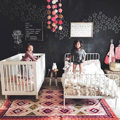 Trending on Project Junior Instagram: Shared Sibling Room Sharing Room With Baby, Shared Sibling Room, Baby And Toddler Shared Room, Boy And Girl Shared Bedroom, Toddler And Baby Room, Sibling Room, Shared Nursery, Shared Girls Room, Sister Room