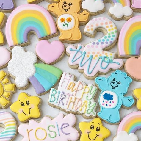 J E N N Y on Instagram: "My daughter turned 2 last week and we celebrated with a Care Bear Party!!! Swipe 👉🏻 to see details!! 💗🌟🌈" Care Bears Party Invitation, Care Bear Cookies Decorated, Care Bear First Birthday Party, Carebear Birthday Party Ideas, Care Bear Birthday Party Ideas, Care Bear Birthday Party, Care Bears Aesthetic, Care Bears Birthday Party, Care Bear Party