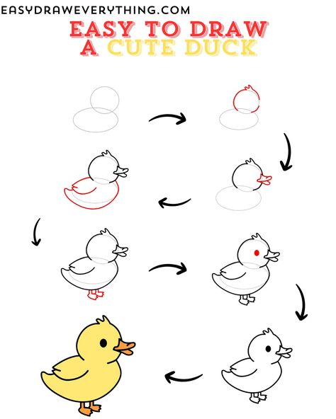 Cute baby duck How To Draw A Duck Step By Step, Duck Drawing Simple, Easy And Cute Drawings, Draw Kawaii, Drawings For Kids, Duck Drawing, Minecraft Drawings, Easy Drawings For Beginners