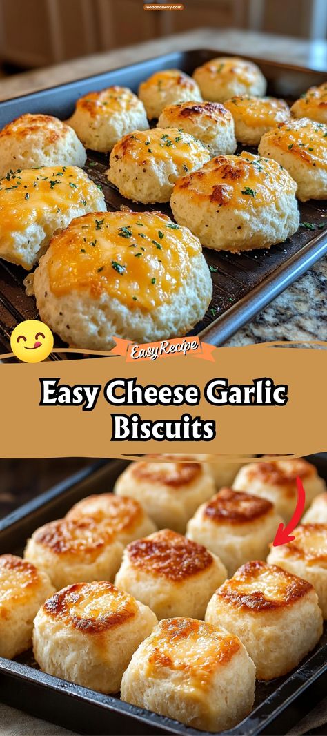 Whip up Easy Cheese Garlic Biscuits in no time, featuring the irresistible combination of cheese and garlic in a soft, fluffy biscuit. These biscuits are the perfect side to any meal, bringing a burst of flavor to your dinner table. #GarlicBiscuits #CheesyBread #QuickBreads Cheesy Biscuit Recipe, Cheese Biscuits Easy, Cheesy Garlic Biscuits, Garlic Cheese Biscuits, Garlic Biscuits, Easy Biscuits, Baking Soda Biscuits, Cheesy Biscuit, Fluffy Biscuits