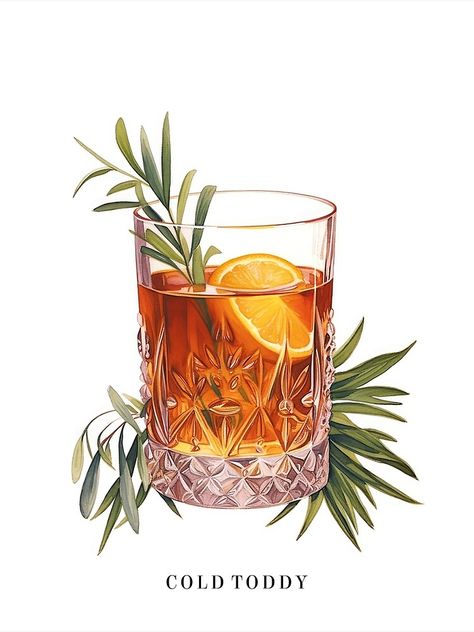 Cold Toddy, Cocktail Art Illustration, Boulevardier Cocktail, Cocktails Drawing, Cocktails Clipart, Cocktail Prints, Alcohol Art, Tropical Cocktails, Paint And Drink