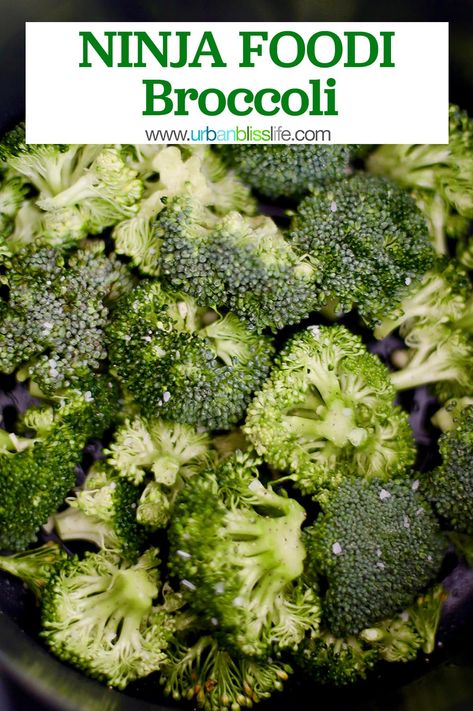 Air fryer broccoli / Ninja Foodi broccoli is so easy, fast, and nutritious. A delicious side dish for any meal! Recipe on UrbanBlissLife.com #broccoli #vegetables #vegetarian #vegan #airfrying #airfryerrecipes #ninjafoodi #ninjafoodirecipes #ninjafoodifamily #healthyrecipes #vegan Ninja Foodi Broccoli, Roast Frozen Broccoli, Air Fryer Broccoli, Broccoli Health Benefits, Seasoned Broccoli, Best Vegetable Recipes, Broccoli Benefits, Fried Broccoli, Healthy Side Dish