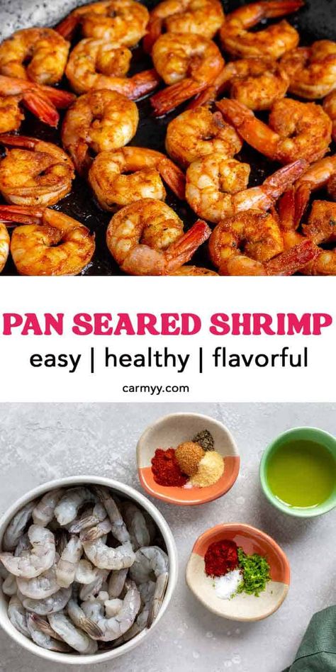 This Pan Seared Shrimp recipe comes together for a quick and easy meal. All you need are a few ingredients to make this simple pan sauteed shrimp. It's fresh, juicy, and has the perfect irresistible crust. Seared Shrimp Recipes, Pan Seared Shrimp, Seared Shrimp, Prep Meals, Sauteed Shrimp, Easy Healthy Meal Prep, Shrimp Recipe, Pan Seared, How To Cook Shrimp