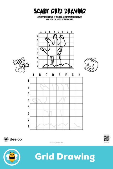 Medium halloween-themed grid drawing for kids ages 6 and up Mystery Grid Drawing, Grid Drawing, Halloween Mystery, Crafts And Activities For Kids, Printable Crafts, Halloween Activities, Drawing Skills, Halloween Printables, Screen Time