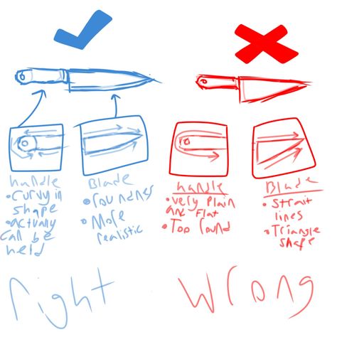 Most people draw knives like lil triangles, so here's a semi proper way an how to draw them! How To Draw Knives, Hand With Knife Drawing Reference, How To Draw Hands Holding Knife, Drawing Knives, How To Draw Saliva, Knives Drawing, How To Draw Bandages On Arms, How To Draw A Belt, How To Draw Thumbs