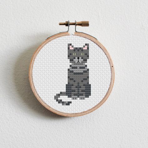 Dark Tabby Cat Cross Stitch Pattern - Etsy Dark Tabby Cat, Corgi Cross, Pug Cross, Cat Cross Stitch Pattern, Cat Cross Stitch, Back Stitch, Dog Pattern, Tabby Cat, Pin Cushions