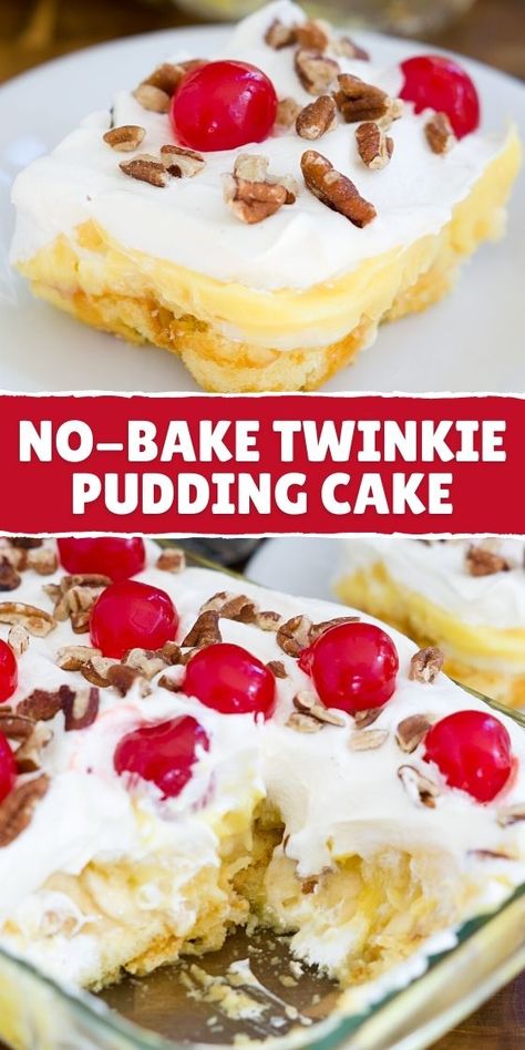 No-Bake Twinkie Pudding Cake Eclair Cakes, Cherry Twinkie Dessert, Twinkie Cake Recipe, Twinkie Cake Recipe Simple, Desserts Made With Twinkies, Strawberry Twinkie Dessert, Homemade Twinkie Cake, Easy Twinkie Dessert, Twinkie Desserts