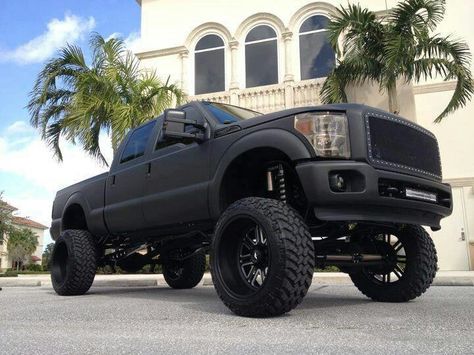 Custom lifted Ford Truck Matte Black Lifted Ford Truck, Ford Trucks For Sale, Truck Girl, Ford Diesel, Ford Trucks F150, Black Truck, Dream Trucks, Lifted Ford, Jacked Up Trucks