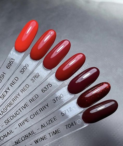 Red Bio Gel Nails, Different Shades Of Red Nails, Red Nail Shades, Indigo Nails Colour, Shades Of Red Nails, Black Nails With Glitter, Lipstick Nails, Sky Nails, Indigo Nails