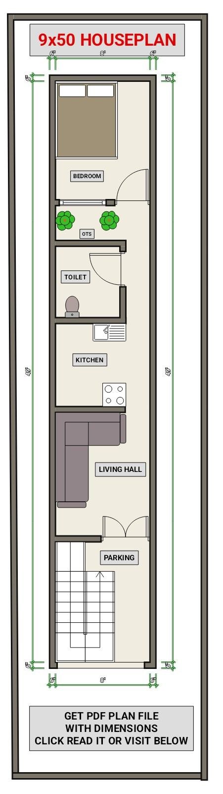 ✅️✅️✅️DOWNLOAD PLAN WITH DIMENSIONS IN PDF FORMAT➡️➡️➡️ CLICK READ IT OR VISIT BELOW #9X50PLAN #9BY50FEETHOUSEPLAN #9X50FLOORPLAN #infintyraystudioplans #housemap 3bhk House Plan, Smart House Plans, 20x40 House Plans, House Main Door, Narrow House Plans, Beautiful Small Homes, Plan Floor, 2bhk House Plan, House Main Door Design