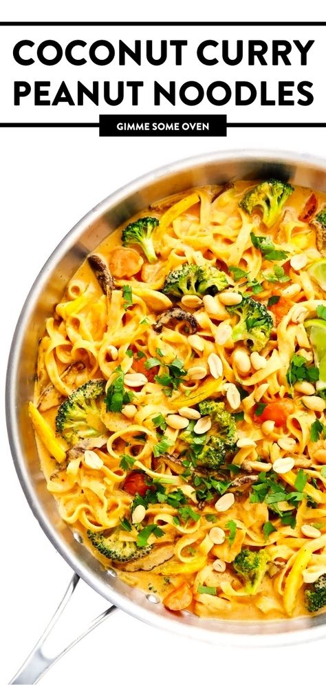 Easy Coconut Curry Sauce, Peanut Coconut Noodles, Peanut Butter Curry Noodles, Peanut Coconut Curry, Peanut Curry Noodles, Peanut Butter Noodles Thai, Coconut Curry Noodles, Curry Spaghetti, Coconut Noodles