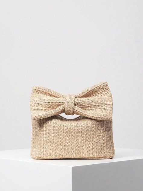 MICHELLE BAG Vintage Woven Tote Bag,Bowknot Decorated Clutch Bag,Simple & Versatile Wristlet,Holi... | SHEIN Bow Purse, Beach Necessities, Beach Stuff, Summer Purses, Random Pattern, Woven Tote Bag, Beach Essentials, Bag Vintage, Square Bag