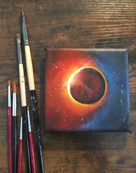 Eclipse Drawing, Eclipse Painting, Painting On Mini Canvas, Eclipses Art, Acrylic Painting Inspiration, Acrylic Painting Tips, Oil Pastel Art, Mini Canvas, Pastel Art