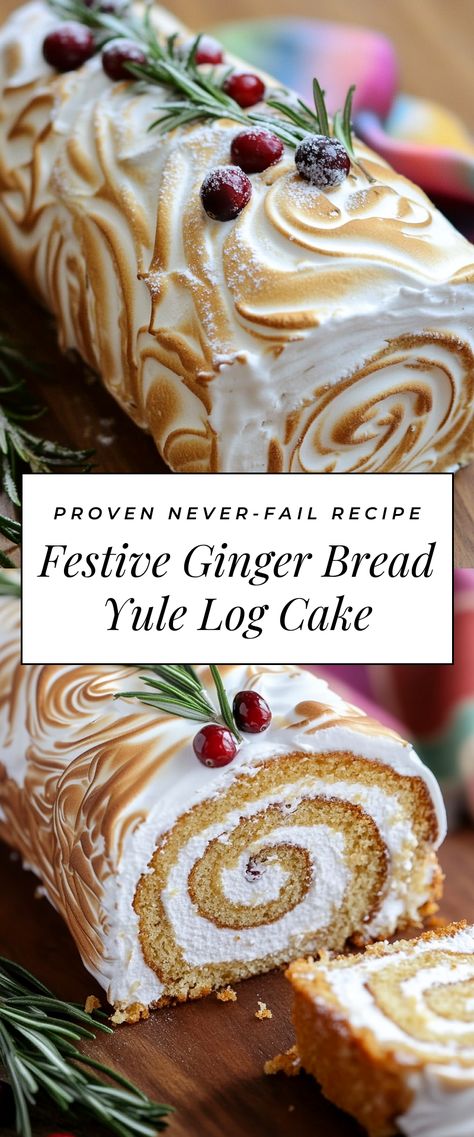 Image for Festive Ginger Bread Yule Log Cake Ginger Yule Log, Christmas Desserts Yule Log, French Yule Log Cake, Yuletide Log Cake, Winter Solstice Food Recipes, Yule Log Cake Flavors, Yule Cake Log, Traditional Yule Food, Christmas Showstopper Cake