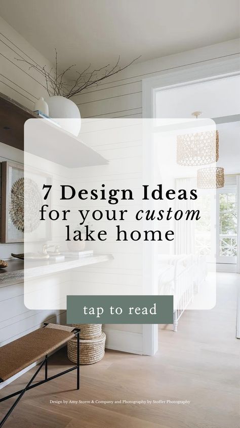 This beautiful new construction project, located in Pine Lake, Wisconsin, is a perfect mix of coastal, traditional and modern design aesthetics. From room to room, this custom lake home’s spaces just get better and better. Tap to see the 7 design details that elevate this custom lake house, designed by Amy Storm & Company, in our latest blog post. Custom Lake House, Lake House Updates, Lake House Mudroom Ideas, Lake House Chic Decor, Lake House Office Ideas, Lake House Guest Bathroom, Modern Farmhouse Lake House Decor, Luxury Lake Home Interior Design, Lake House Remodel Fixer Upper