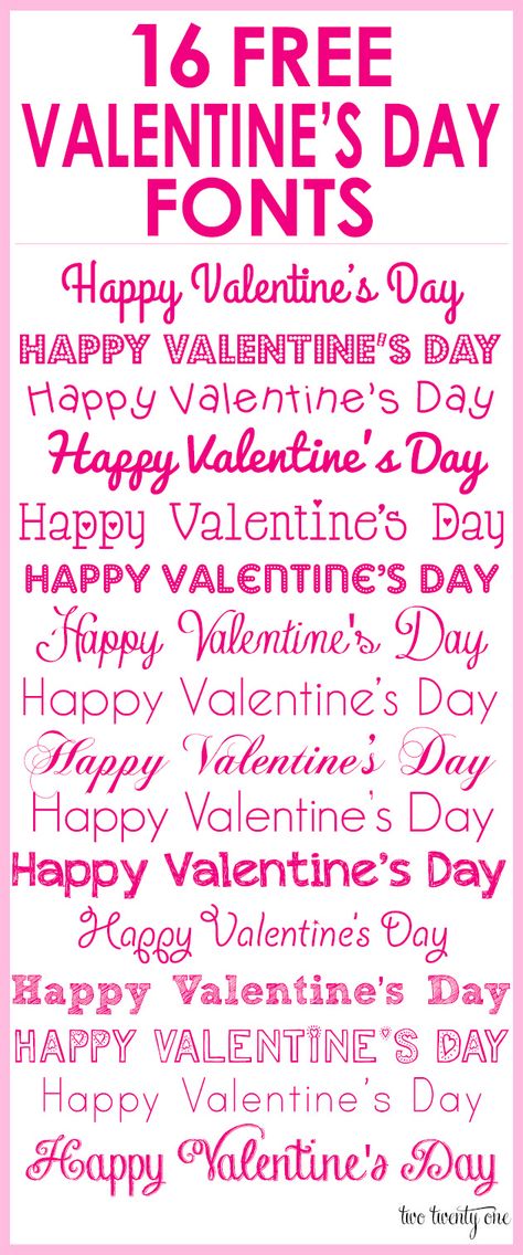 Valentine's Day is right around the corner, so I wanted to share some of my favorite free Valentine's Day fonts with you.  These are perfect for printables, homemade Valentine cards, gift tags, decorations, and more. I wrote out Happy Valentine's Day with each font so you can see how they look. <a href=http://www. Happy Valentines Day Font, Numbers Tattoo, Homemade Valentine, Valentine Font, Scrapbook Fonts, Computer Font, Silhouette Fonts, Fun Fonts, Homemade Valentines