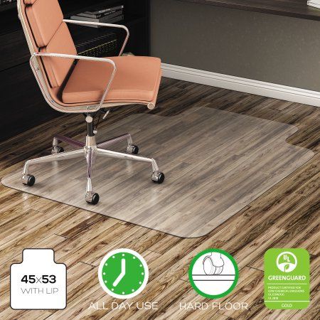 deflecto EconoMat Anytime Use Chair Mat for Hard Floor, 45 x 53 w/Lip, Clear Healthy Work Environment, Clear Chairs, Chair Aesthetic, Vinyl Chairs, Office Chair Mat, Low Pile Carpet, Chair Mat, Office Furniture Accessories, Healthy Work