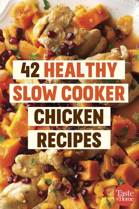 42 Healthy Chicken Recipes You Can Make in the Slow Cooker Healthy Crock Pot Dinners Chicken, Healthy Chicken Dinner Ideas Crockpot, Winter Crockpot Meals Healthy, Healthy Slow Cooker Meals Chicken, Crockpot Chicken Dinners Healthy, Easy Crockpot Dinners Chicken Healthy, Clean Crockpot Chicken, Slow Cooker Chicken Recipes For Two, Delicious Healthy Recipes Dinner Crock Pot