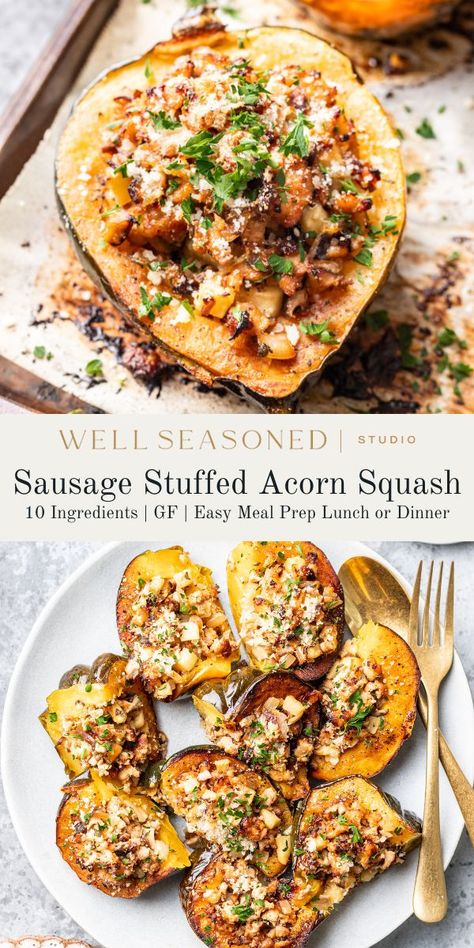 Sausage Stuffed Acorn Squash Recipe Acorn Squash With Sausage Stuffing, Baked Acorn Squash With Sausage, Farro And Sausage Stuffed Acorn Squash, Apple Stuffed Acorn Squash Recipes, Acorn Squash Recipe With Sausage, Gluten Free Acorn Squash Recipes, Sausage And Wild Rice Stuffed Acorn Squash, Turkey Sausage Stuffed Acorn Squash, Acorn Squash Stuffed With Sausage