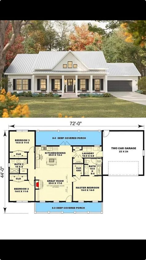 Floor Plans With Garage, 3 Bedroom House Design, 3 Bedroom Home Floor Plans, Bungalow Floor Plans, American House Plans, Mansion Floor Plan, House Construction Plan, American House, Family House Plans