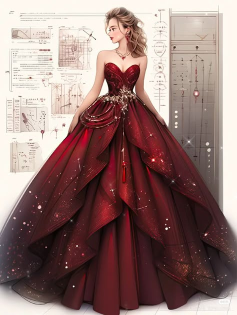 Flower Dress Wedding, Prom Dress Unique, Vestidos Anime, Digital Dress, Dress Illustration, Old Fashion Dresses, Fantasy Dresses, Fashion Drawing Dresses, Dress Unique