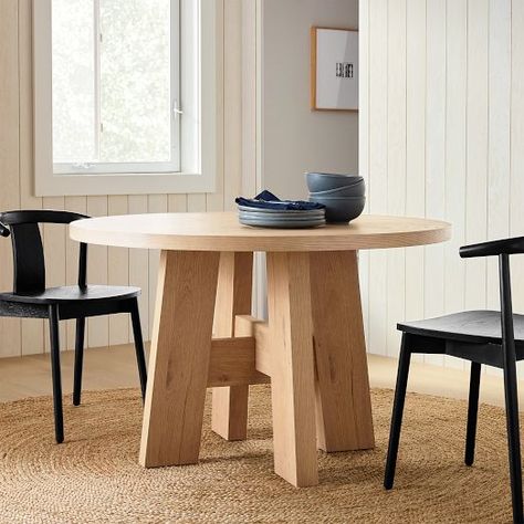 Modern & Contemporary Dining Tables | West Elm Round Oak Dining Table, Dining Room Banquette, 60 Round Dining Table, White Oak Table, Modern Contemporary Dining, Wood Dining Bench, Modern Tables, Corner Seating, Circular Dining Table