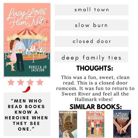 This was a sweet closed door romance. It was the perfect summer time read. It takes place in a small Texas town called Sweet River. This was a cute and charming read. I enjoyed getting little sneak peeks of some of the other characters from It Couldn’t Be You. I also enjoyed the family dynamics of Lucy’s family. If sweet, small-town, closed door romances are your jam, this book is for you! I did feel like some of it got a bit repetitive with Lucy and her mom and sisters. This was cute and per... Open Door Romance Books, Closed Door Romance Books, Ya Books Romance, Books Recs, Ya Romance, Clean Reads, Tbr List, Texas Towns, Book Recs