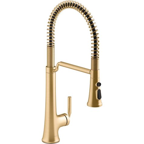 With clean lines and a soft teardrop base, the Tone kitchen faucet collection features a fresh take on mid-century modern style. This inviting design, where minimalism meets warmth, makes for a perfect fit in any space. Paired with thoughtful functionality, the Tone collection is a dynamic beauty. KOHLER Tone Vibrant Brushed Moderne Brass Single Handle High-arc Kitchen Faucet with Sprayer Function | K-23765-2MB High Arc Kitchen Faucet, Kohler Kitchen, Pull Down Kitchen Faucet, Kitchen Faucet With Sprayer, Brass Kitchen Faucet, Pull Out Kitchen Faucet, Clean Sink, Single Hole Faucet, Professional Kitchen