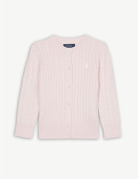 Cable knit cotton cardigan 2-6 years #logo#ribbed#Accented Kids Cardigans, Polo Ralph Lauren Kids, Polo Ralph Lauren Sweater, Ralph Lauren Kids, Embroidered Cardigan, Girls Cardigan, Ralph Lauren Collection, Pink Cardigan, Cable Knit Cardigan