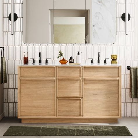 Bath Vanity 51"-60" Vanities & Faucets | West Elm 60" Bathroom Vanity, 60" Vanity, Vanity Faucet, Plumbing Installation, Plywood Panels, Double Bathroom, Upstairs Bathrooms, Double Bathroom Vanity, Blue Bathroom