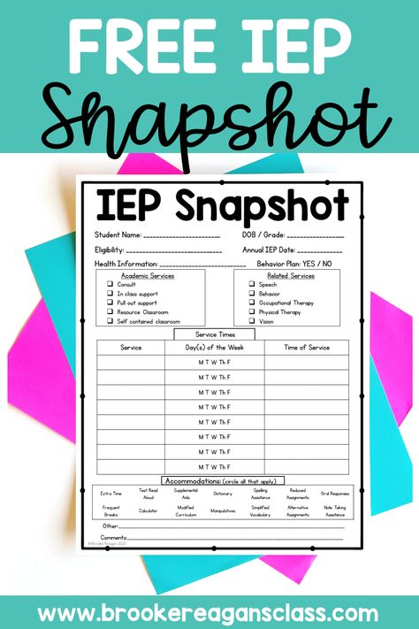 Iep At A Glance, Progress Monitoring Special Education, Special Education Teacher Binder, Sped Resources, Iep Binder, Iep Organization, Special Education Organization, Reward Ideas, Resource Room Teacher