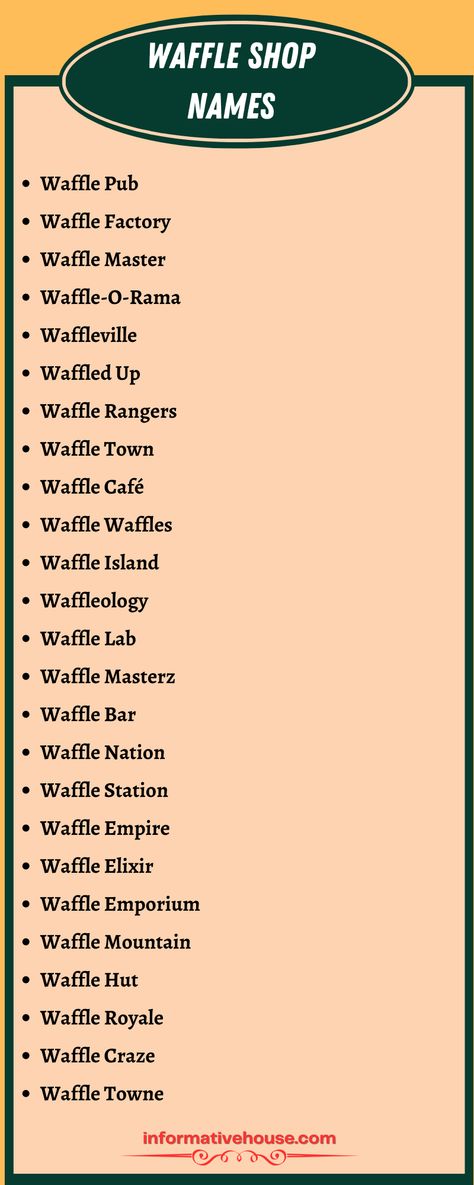 Introducing our newest collection of waffle shop names! From classic and traditional to creative and unique, find the perfect name for your waffle shop. Whether you're looking for something fun and quirky or something more sophisticated, we've got you covered. Get inspired today! #WaffleShopNames #Naming #CreativeNames #NamingIdeas #BusinessNames Waffle Shop Names, Waffle Business Name Ideas, Waffle Business Ideas, Waffle Business, Waffle Ideas, Bread Cones, Waffle Shop, Unique Business Names, Shop Name Ideas