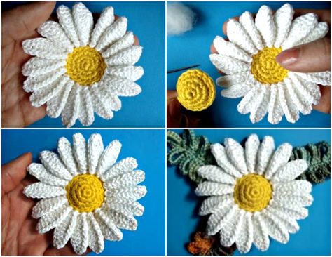 Crochet Chamomile Flower Step By Step Crochet Chamomile, Flower Step By Step, Chamomile Flower, Crochet Dreamcatcher, Crochet Flowers Easy, Crochet Daisy, Crochet Sunflower, Crochet Teddy Bear, Hand Embroidery Flowers