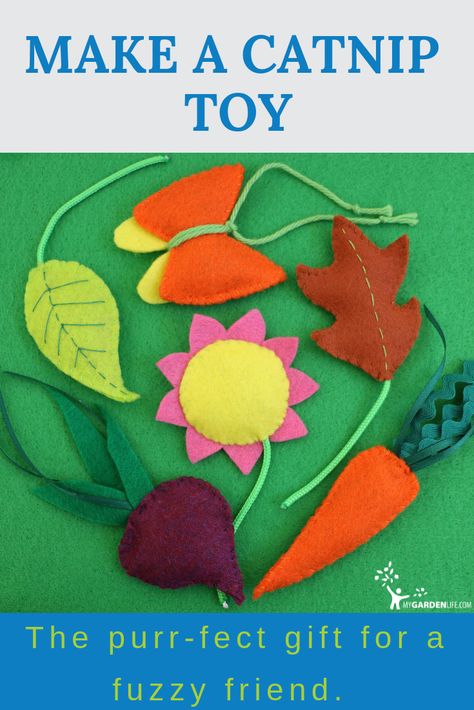 If you can thread a needle, you can delight your pet with these easy to make, garden-themed catnip toys. Cat tested and approved! #MyGardenLife #BeginnerGardener #GardeningLove #AmateurGardener #GardenInspiration #GardenInspo #GardeningIdeas #cattoy #catnip #catlover #catsofinstagram #sewing Catnip Toys Diy, Diy Catnip Toys, Catnip Mouse, Plant Crafts, Shape Templates, Catnip Toys, Spring Theme, Garden Art Crafts, Cat Stuff