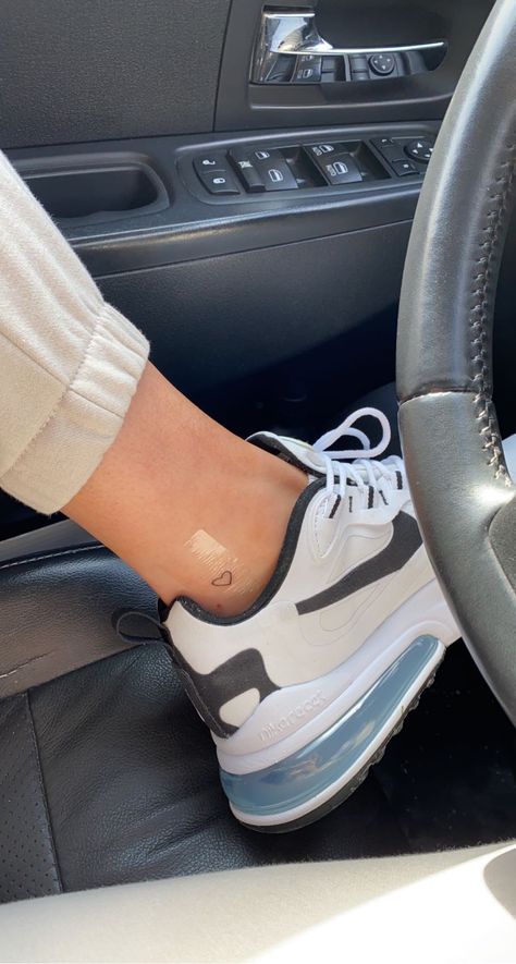 Simplistic Ankle Tattoos, Tiny Heart Tattoo On Ankle, Tattoo On Inside Of Ankle, Small Heart Ankle Tattoo, Heart On Ankle Tattoo, Ankle Tattoo Heart, Tiny Ankle Tattoo, Heart Tattoo Placement Ideas, Heart Tattoo On Ankle