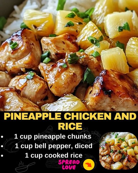 Pineapple Chicken and Rice Pineapple Chicken And Rice Weight Watchers, Chicken With Pineapple And Peppers, Pineapple Chunk Recipes, Sweet Chili Pineapple Chicken, Pineapple Chicken And Rice Casserole, Chicken And Pineapple Stir Fry, Crockpot Pineapple Chicken And Rice, Dinners With Rice Meals, Pineapple Chicken And Rice Recipe