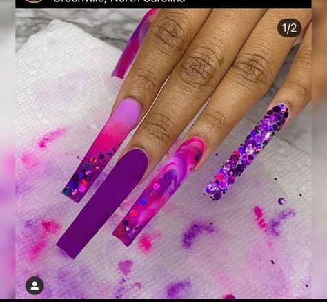 Purple And Pink Nails, Purple Acrylic Nails, Long Acrylic Nail Designs, Drip Nails, Dope Nail Designs, Exotic Nails, Long Acrylic Nails Coffin, Acrylic Nails Coffin Pink, Long Square Acrylic Nails