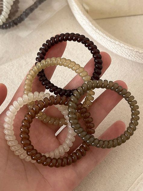 5pcs Women's White, Black, Army Green 5cm/1.97in Spiral Hair Ties, Fashionable, Versatile, High-End Elegant, Simple Minimalist Solid Color Hair Scrunchies For Daily Casual, Party, Commute, Vacation, Ponytail, Bun, Washing Face, Makeup, Matching Outfits Multicolor Casual,Cute,Elegant,Rock,Street,Royal,Party,Fantasy   TPR Plain    Women Accessories, size features are:Bust: ,Length: ,Sleeve Length: Spiral Hair Ties, White Women Dresses, Solid Color Hair, Boys Bracelets, Royal Party, Washing Face, Ponytail Bun, Hiking Accessories, Black Army