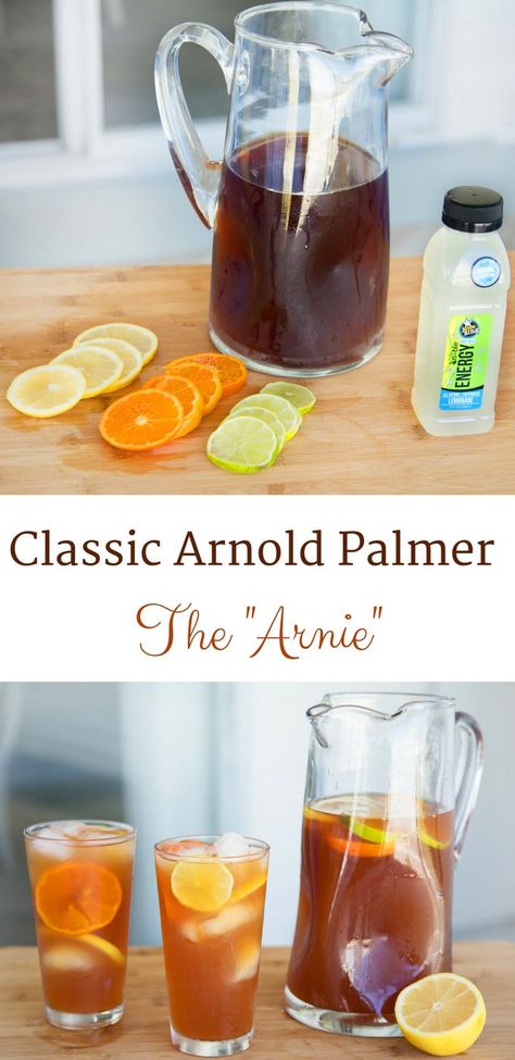 The Arnie, a Classic non-alcoholic beverage made famous by golfing great Arnold Palmer containing 3 parts sweet tea and 1 part lemonade. Arnold Palmer Drink Recipe, Arnold Palmer Recipe, Arnold Palmer Drink, Citrus Party, Restaurant Style Recipes, Comfort Recipes, Iced Tea Lemonade, Recipe For Breakfast, Tea Lemonade