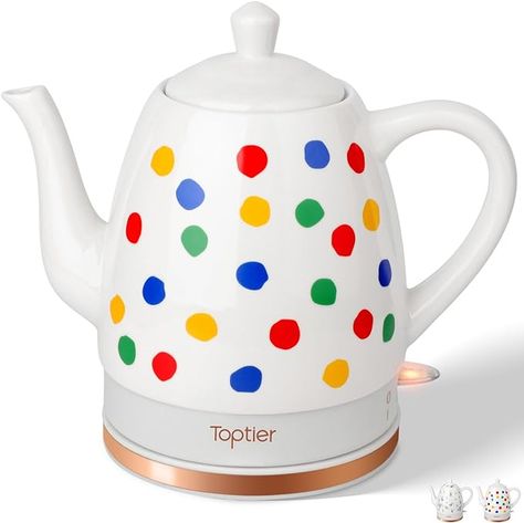 Amazon.com: Toptier Electric Ceramic Tea Kettle, Boil Water Quickly and Easily, Detachable Swivel Base & Boil Dry Protection, Carefree Auto Shut Off, 1.5 L, Dot: Home & Kitchen Apartment Necessities, Electric Tea Kettle, Novelty Teapots, Cord Storage, Vintage Trends, Kitchen Small, Leaf Nature, Heating Element, Tea Kettle