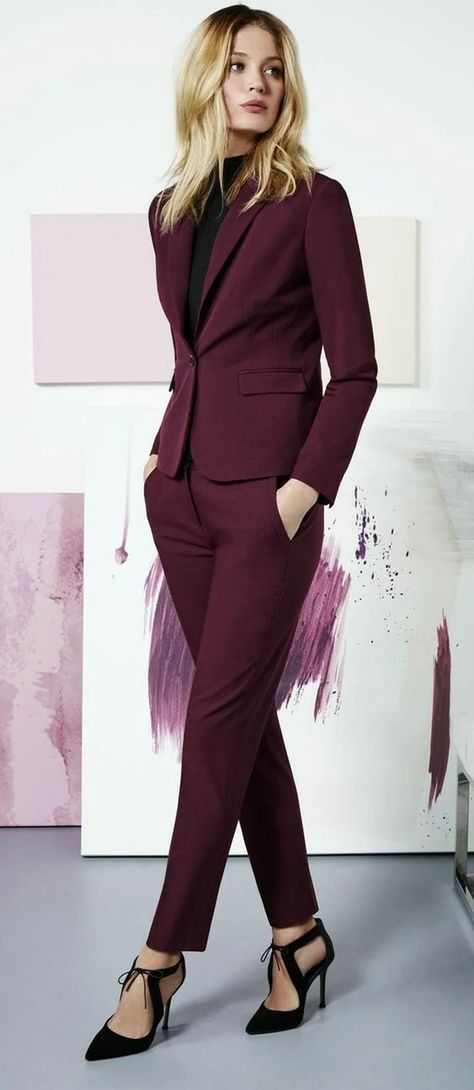 Burgandy Suit Women Outfit, Purple Tuxedo Women, Women Purple Suit, Purple Prom Suit Women, Plum Suit For Women, Purple Professional Outfit, Dark Red Suit Women's, Dark Purple Suit Women, Purple Office Outfit